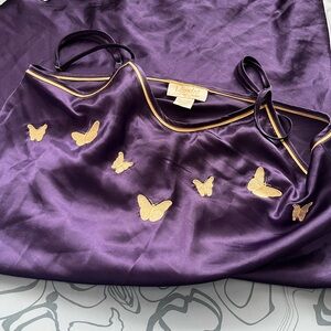 💜 Purple Satin Nightgown with Gold Butterfly Accents 🦋